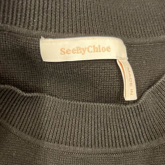 See By Chloe Black Frill Edge Short Sleeves Knit Mini Dress.Size M - Picture 12 of 15